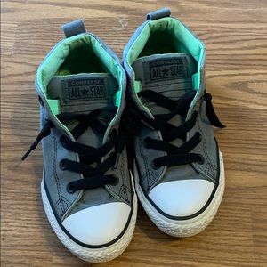 Boys Green/Gray high top converse size 2